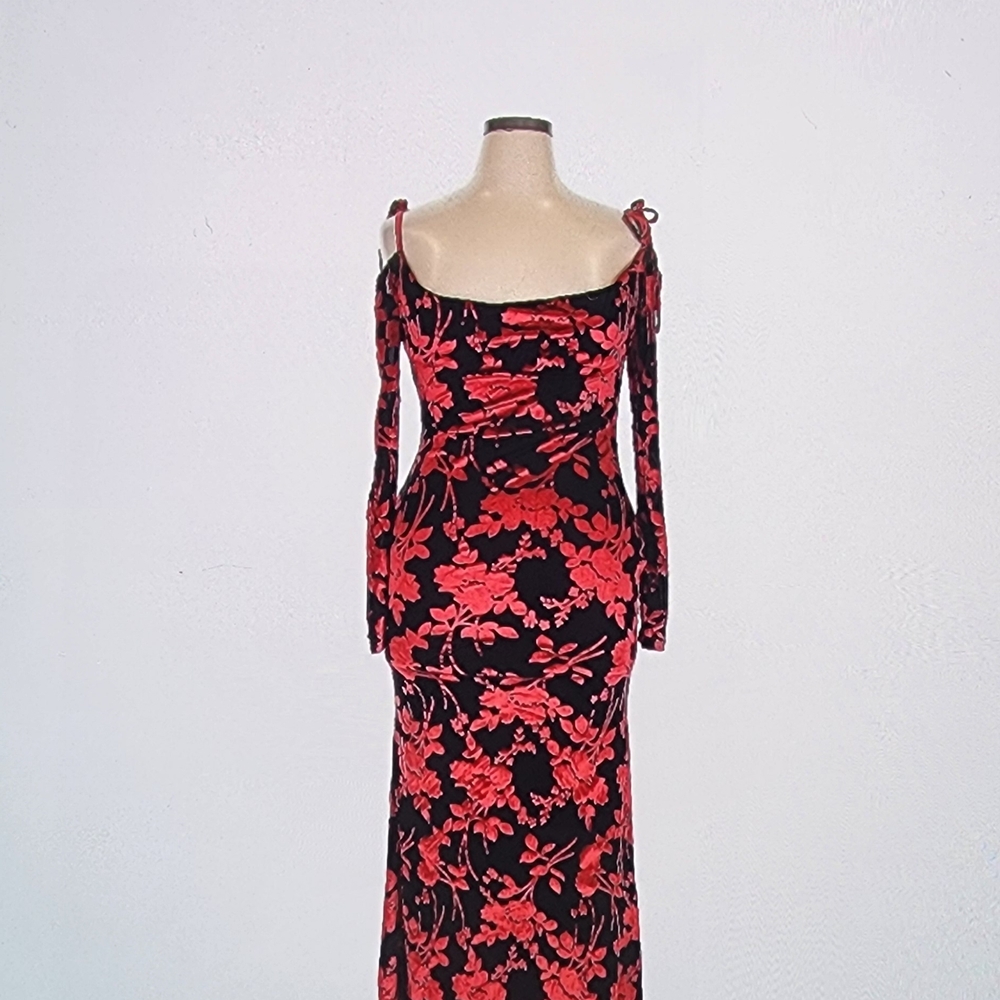 Elegant Black and Red Floral Dress